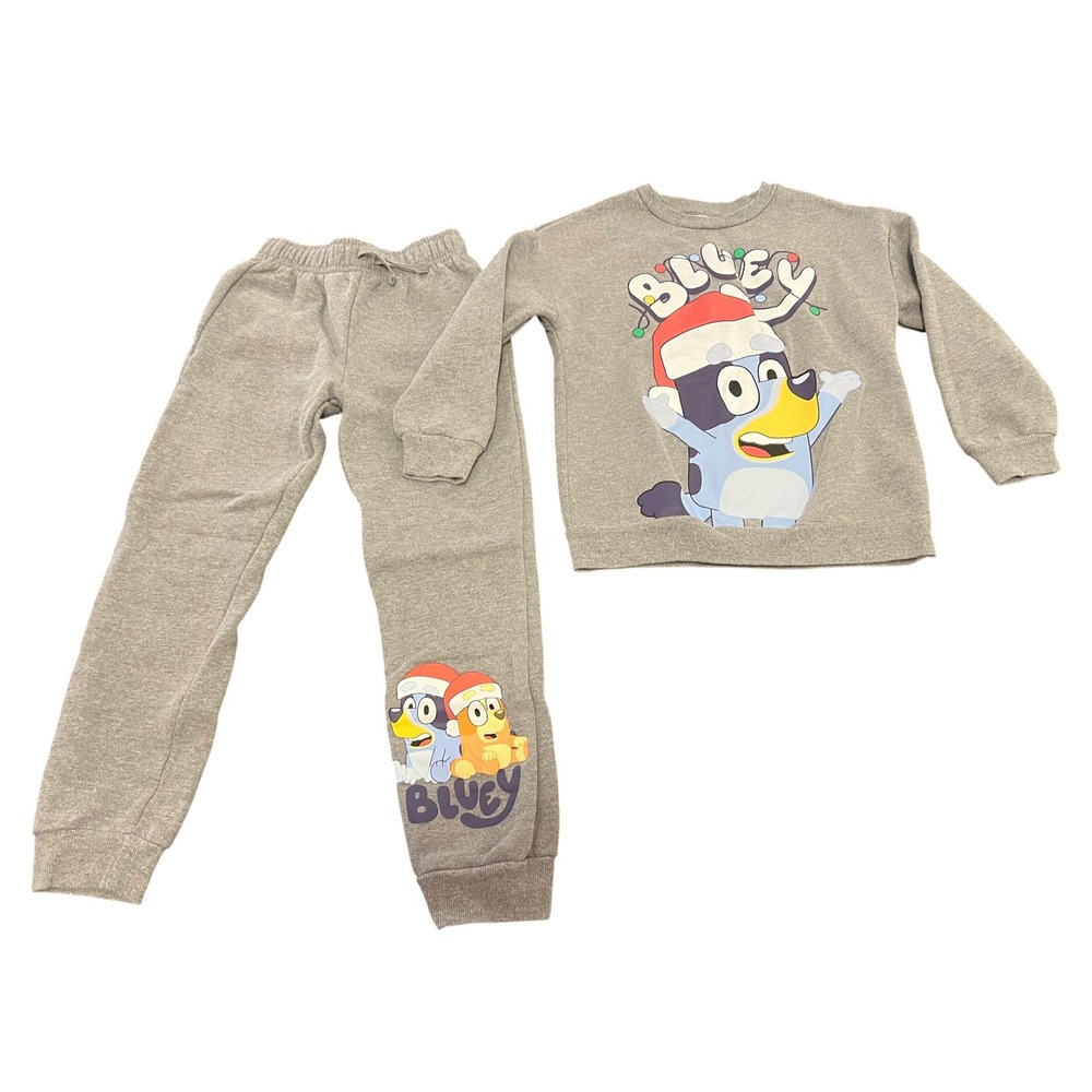 Bluey Christmas Sweatshirt Sweatpants Set Gray Holiday Bingo Kids Size 6/7
